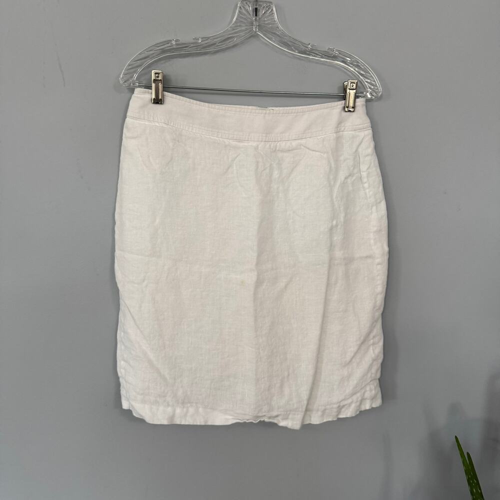 Vintage 346 Brooks Brothers White 100% Linen Mini Skirt w/ Slit at Back Size 8